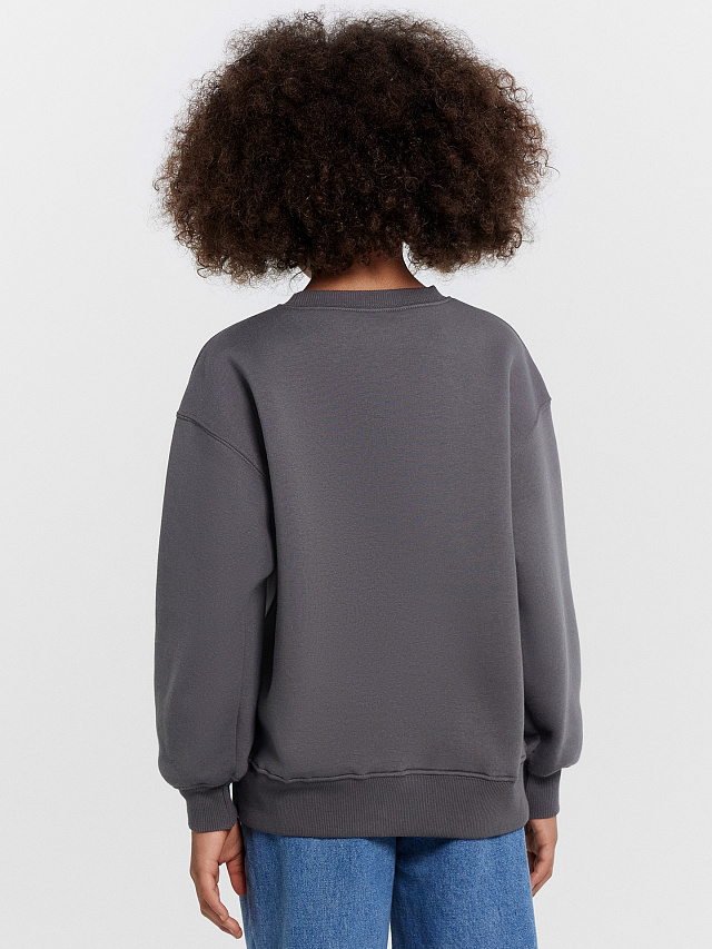 Свитшот для девочек серый со стразами