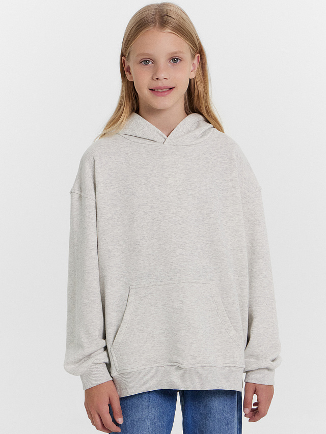 Худи для девочек в цвете серый меланж