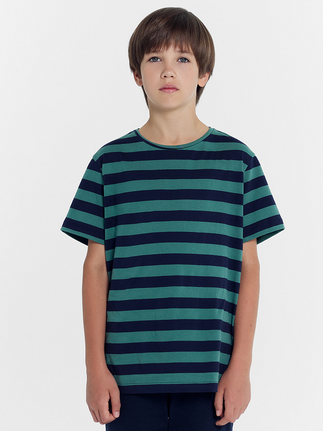 Футболка для мальчиков в зелено-синюю полоску