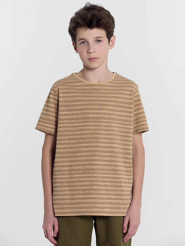 Футболка для мальчиков темно-бежевая в полоску