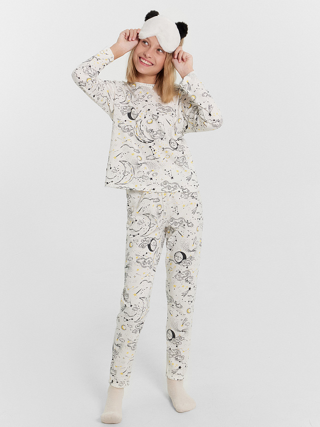 Комплект для девочек (джемпер, брюки) молочный с созвездиями