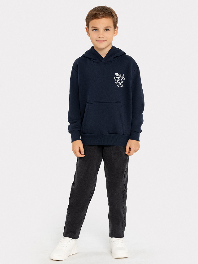 Худи для мальчиков темно-синее с печатью