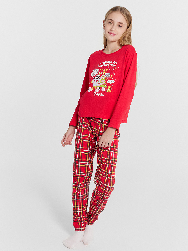 Пижама для девочек красная с принтом
