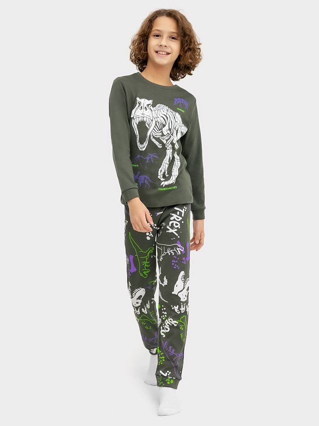 Комплект для мальчиков (джемпер, брюки)в зеленом цвете с принтом