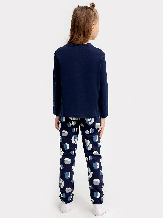 Комплект для девочек (джемпер, брюки) синий с пингвинами