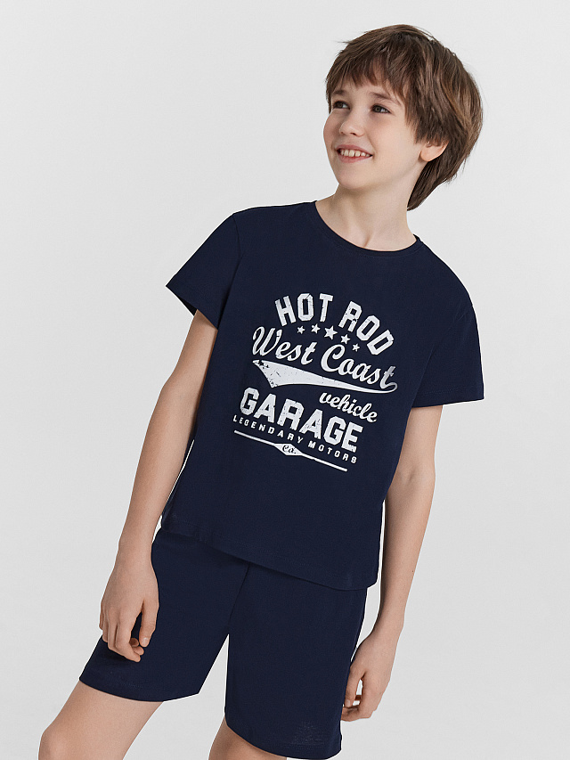 Комплект домашний для мальчиков синий с принтом