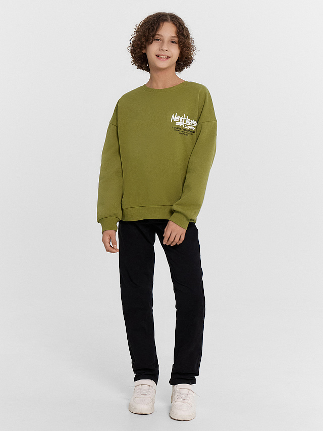 Свитшот для мальчиков оливковый с принтом