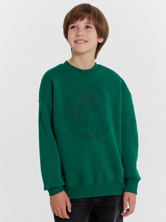 Свитшот для мальчиков зеленый новогодний с Сантой