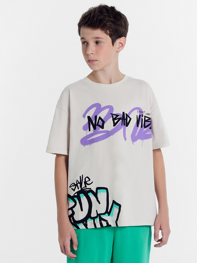 Футболка для мальчиков серая с печатью