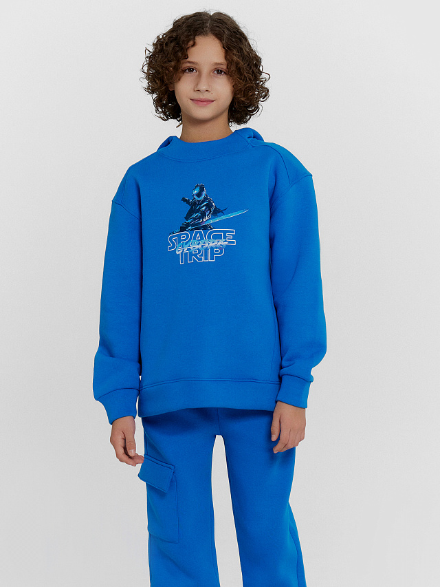 Худи для мальчиков синее с принтом