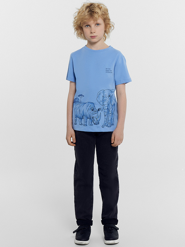 Футболка для мальчиков светло-синяя с печатью