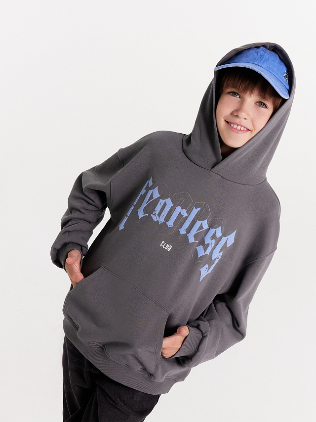 Худи для мальчиков серое с печатью