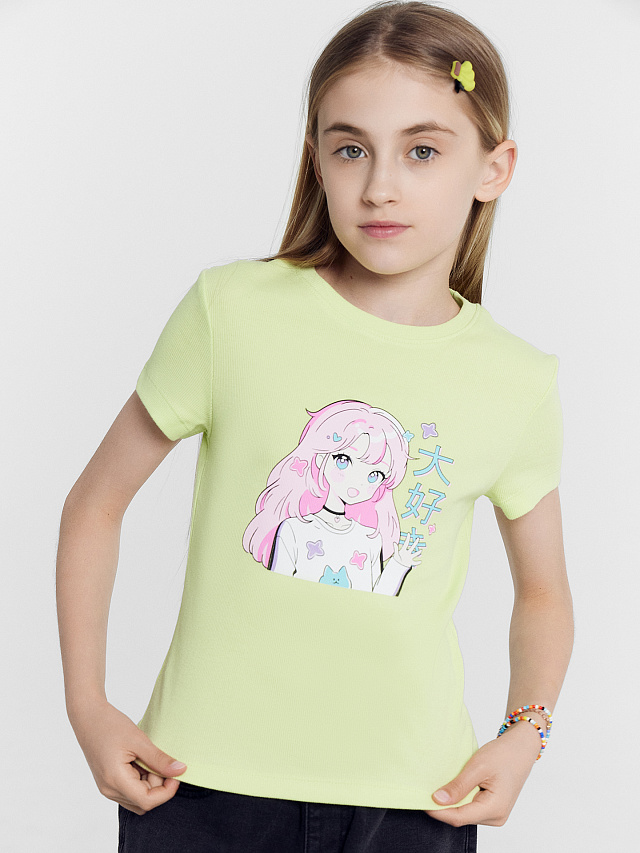 Футболка для девочек лаймово-зеленый с печатью