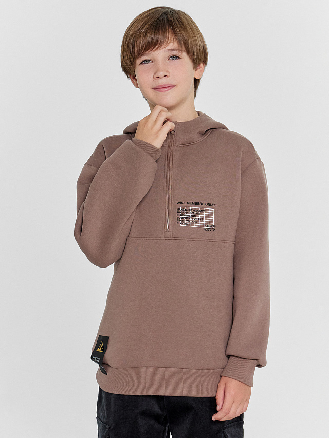 Худи для мальчиков таупово-бежевый с печатью