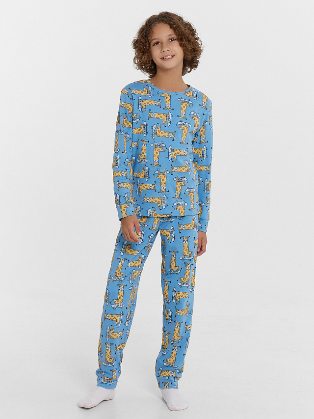 Комплект для мальчиков (джемпер, брюки) голубой с жирафами