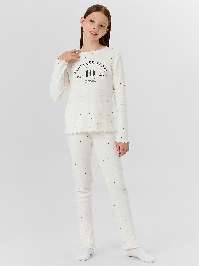 Комплект домашний для девочек молочный с принтом и надписью