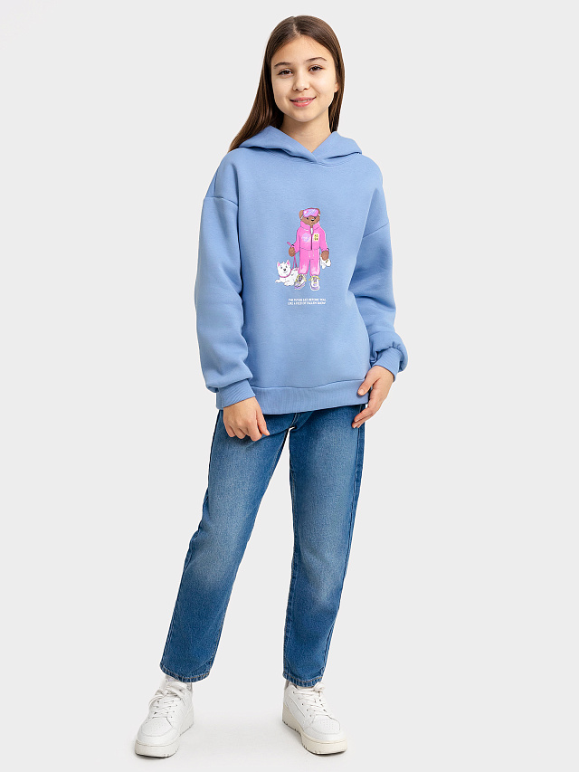 Худи для девочек светло-голубое с печатью