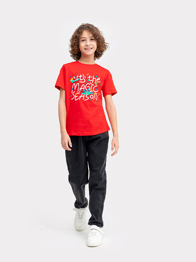 Футболка для мальчиков красная с печатью