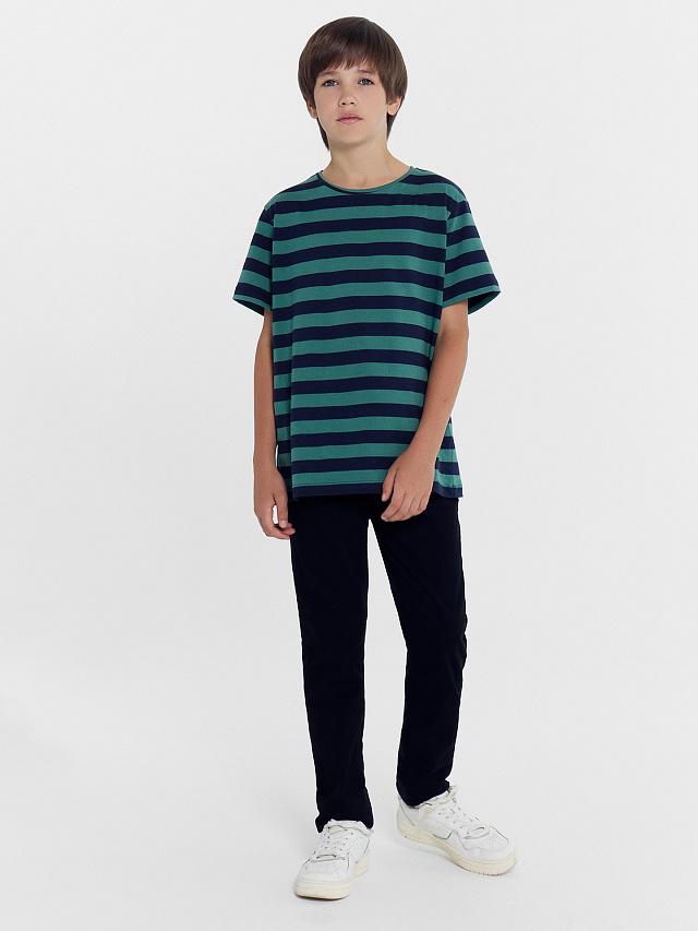 Футболка для мальчиков в зелено-синюю полоску