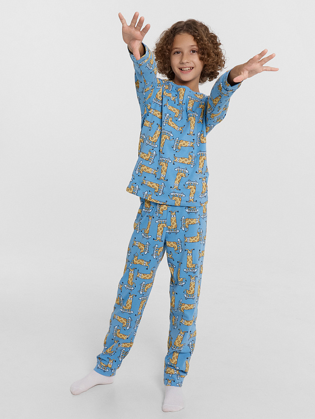 Комплект для мальчиков (джемпер, брюки) голубой с жирафами