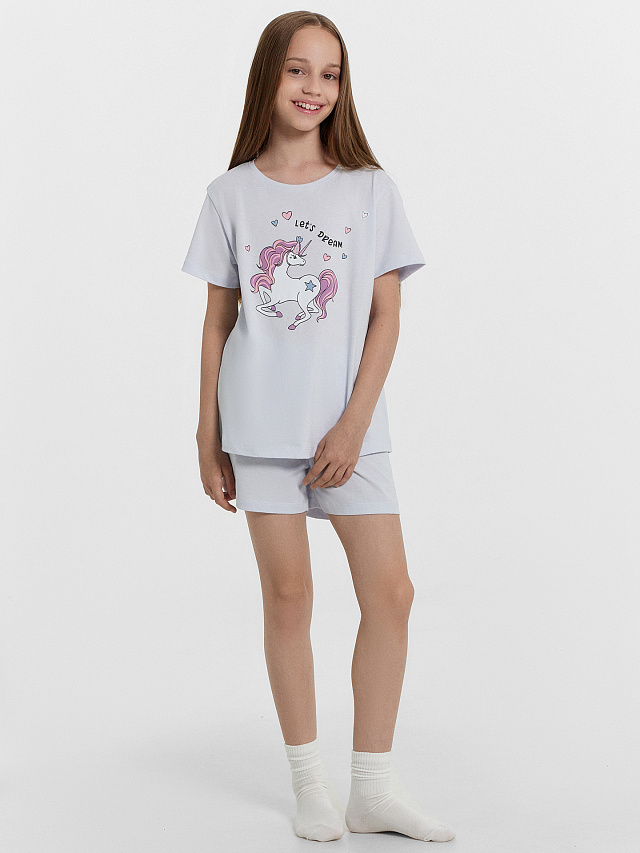 Комплект домашний для девочек голубой с надписью