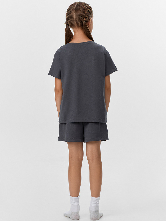 Комплект домашний для девочек серый с принтом и надписью