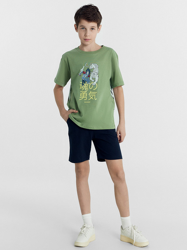 Футболка для мальчиков зеленая с печатью