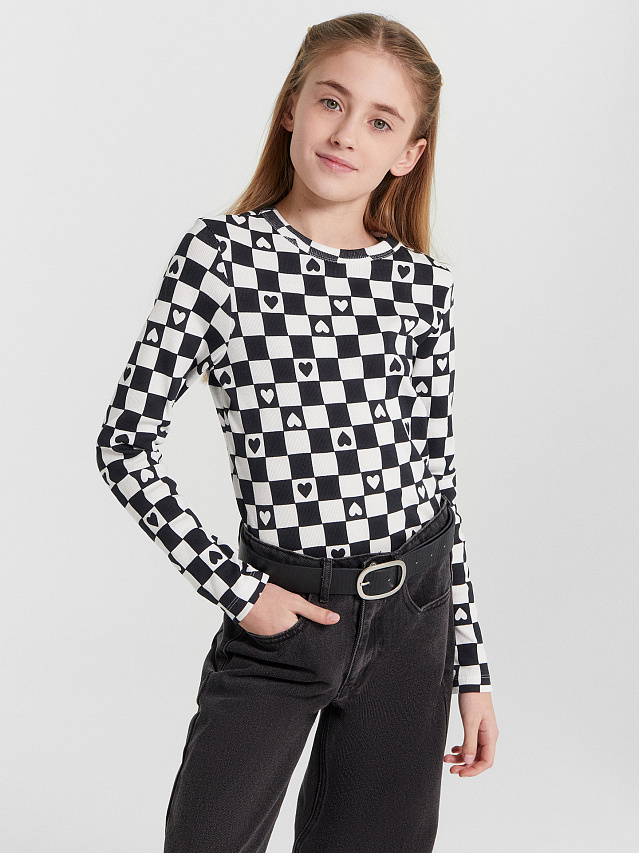 Лонгслив для девочек в клетку