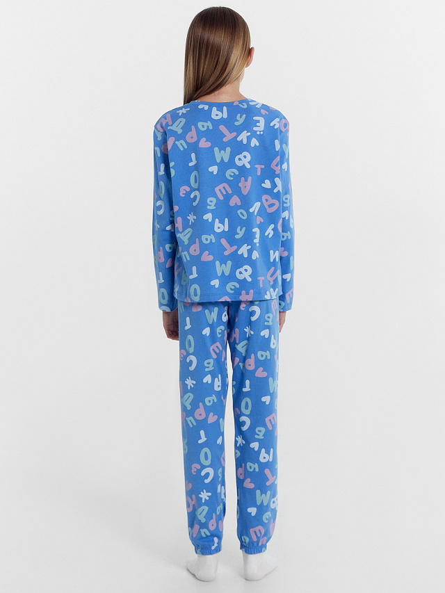 Комплект для девочек (джемпер, брюки) синий с алфавитом