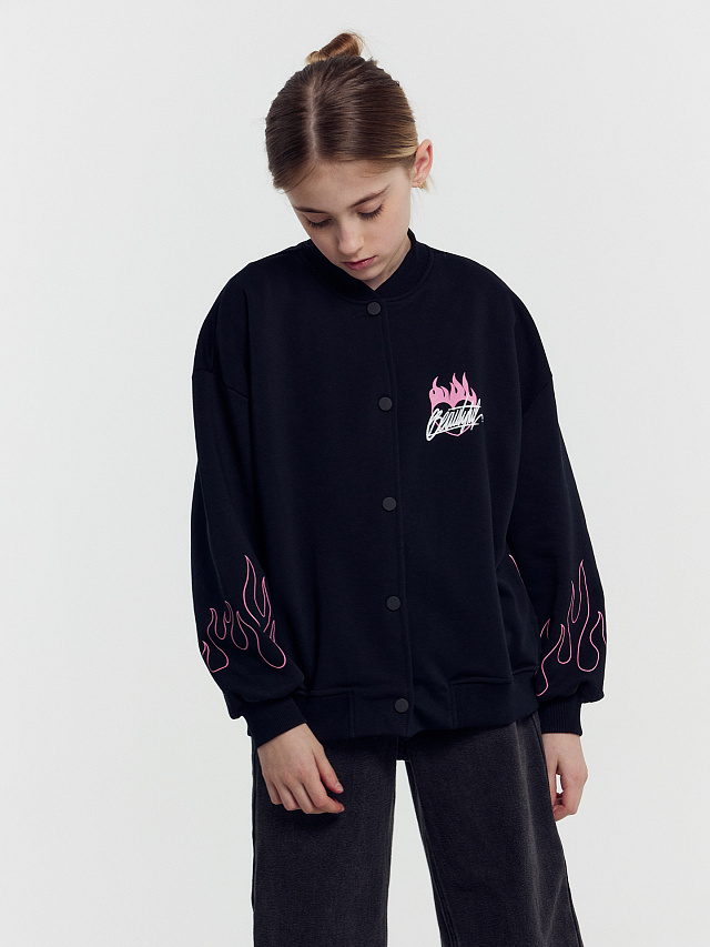 Толстовка для девочек черная с печатью