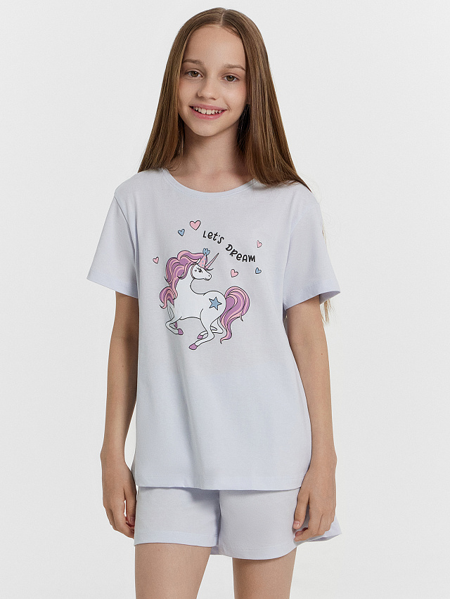 Комплект домашний для девочек голубой с надписью