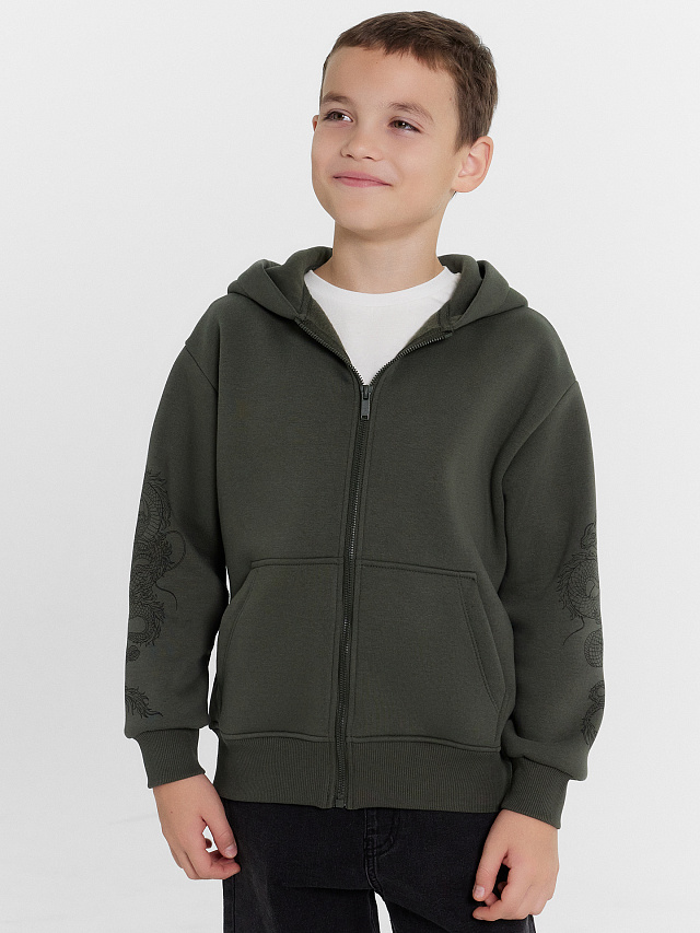 Толстовка для мальчиков хаки с принтом