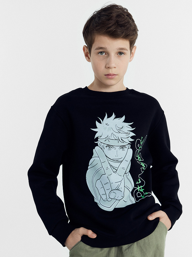 Джемпер для мальчиков черный с принтом аниме