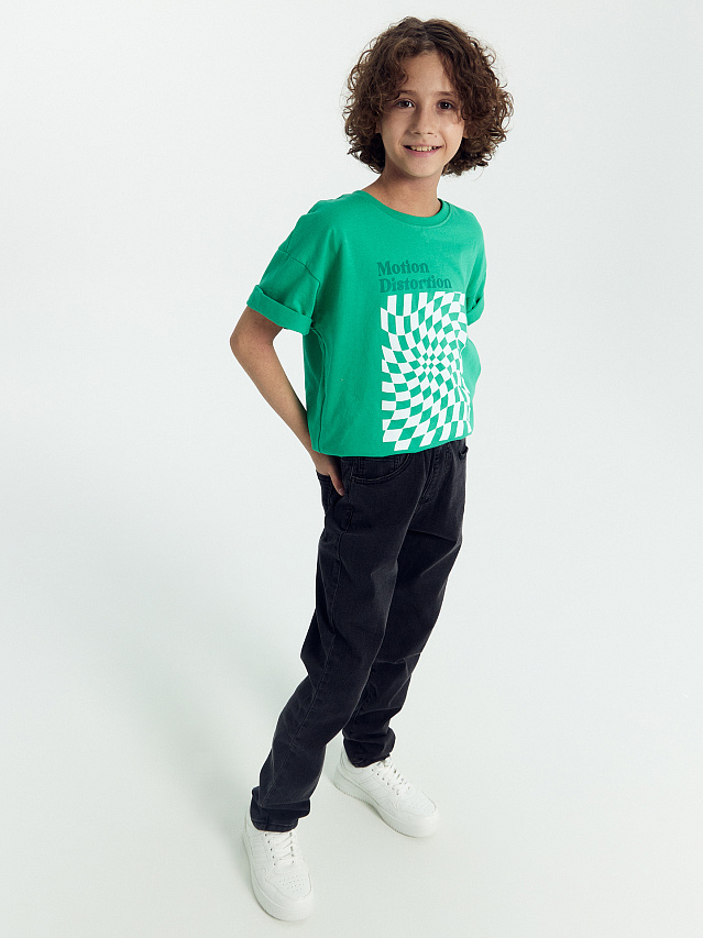 Футболка для мальчиков зеленая с печатью