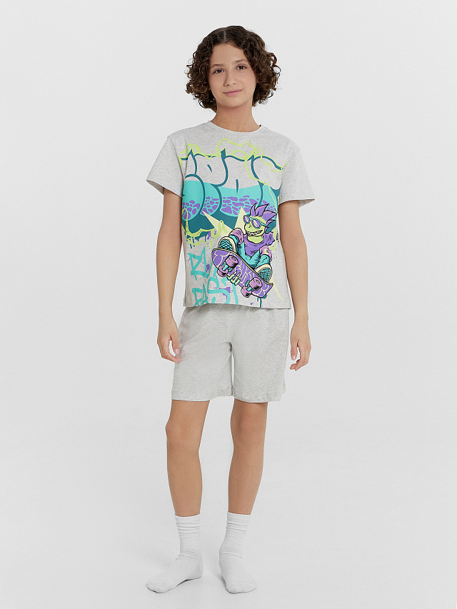 Комплект домашний для мальчиков серый с принтом