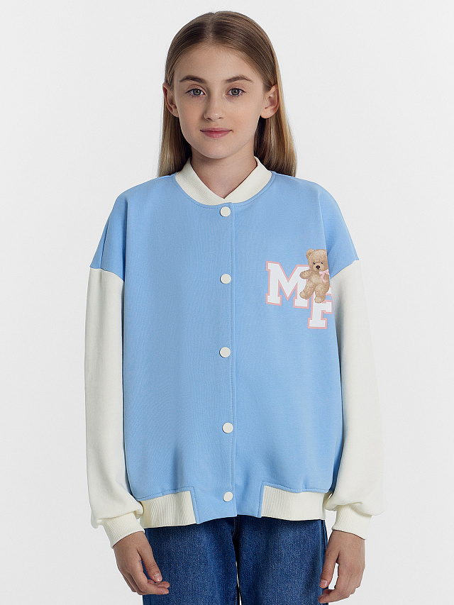 Толстовка для девочек голубая с печатью