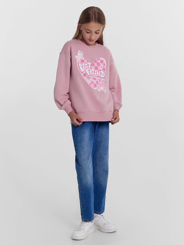 Джемпер для девочек розовый с печатью