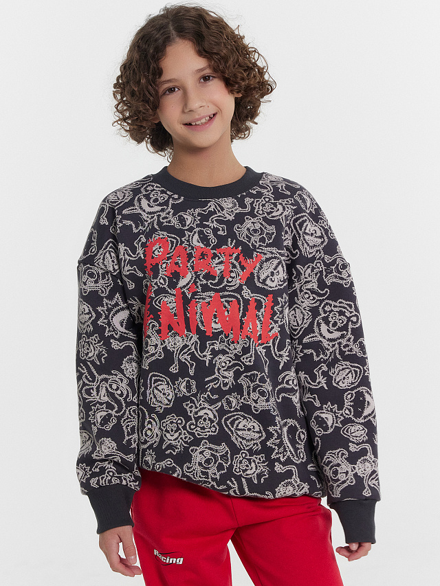 Свитшот для мальчиков серый с принтом и надписью