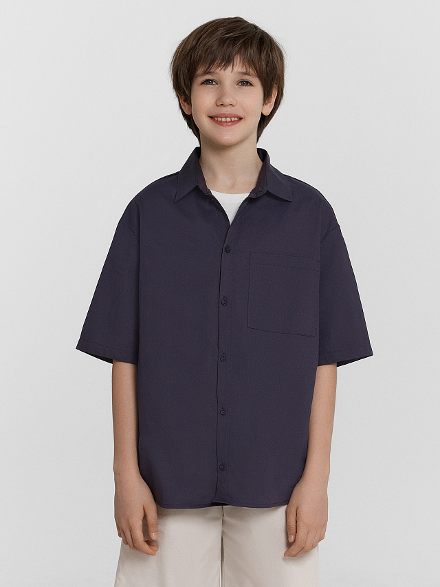 Рубашка для мальчиков серая с коротким рукавом