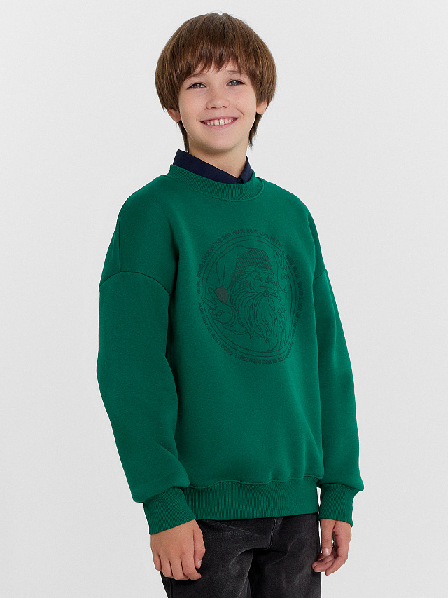 Свитшот для мальчиков зеленый новогодний с Сантой