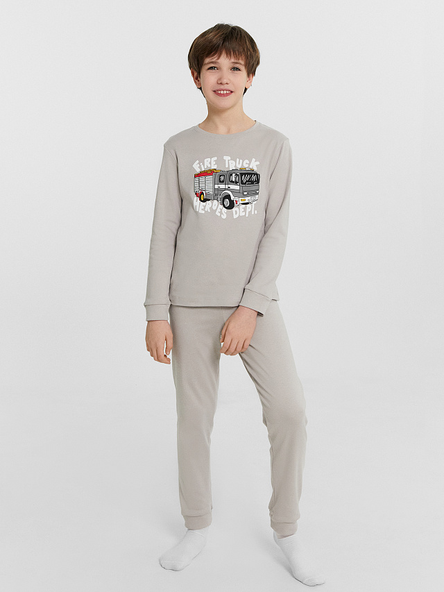 Комплект для мальчиков домашний бежевый с принтом