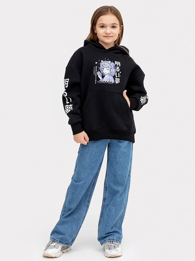 Худи для девочек черное с печатью