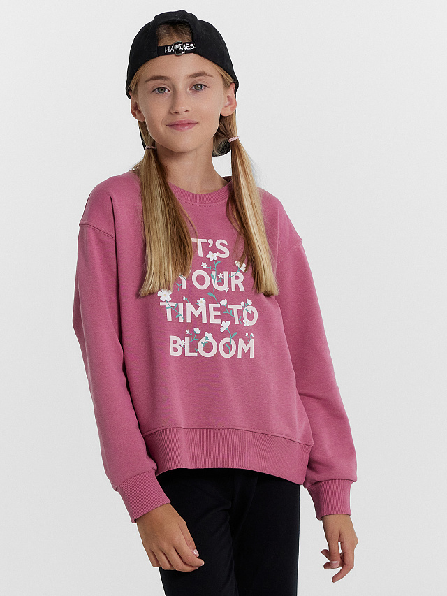 Свитшот для девочек в темно-розовом оттенке с печатью