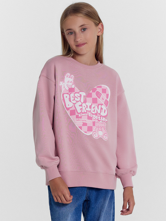 Джемпер для девочек розовый с печатью