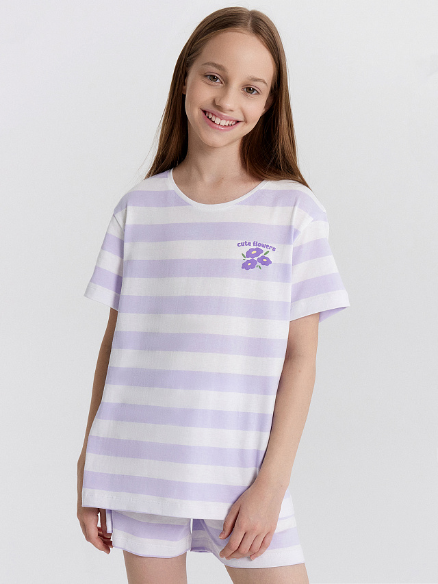 Комплект домашний для девочек в ловандовую полоску