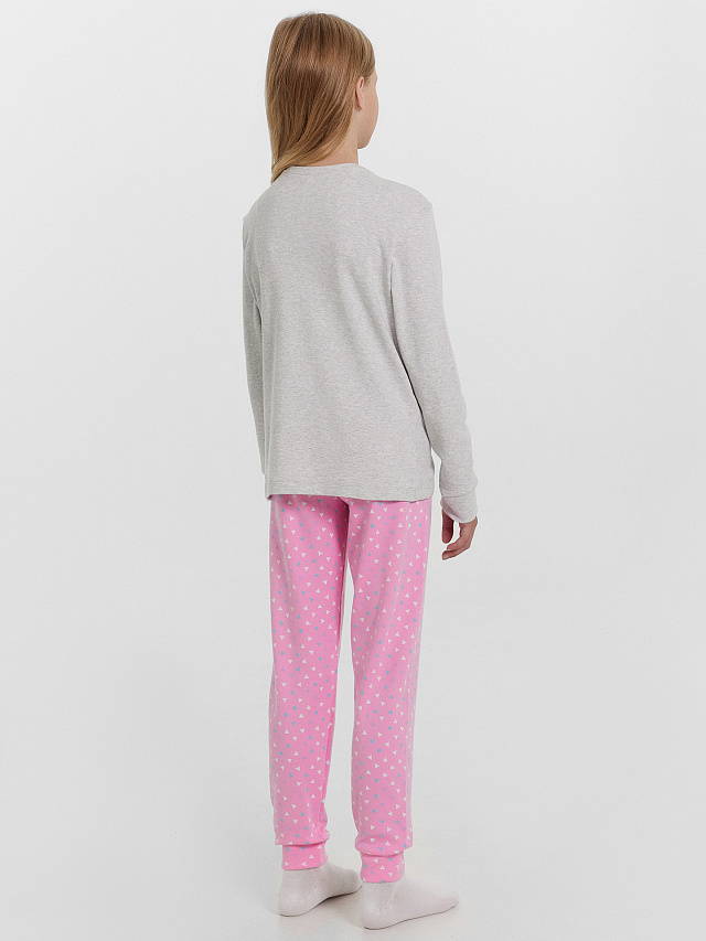 Комплект для девочек (джемпер, брюки) серо-розовый с милой ламой