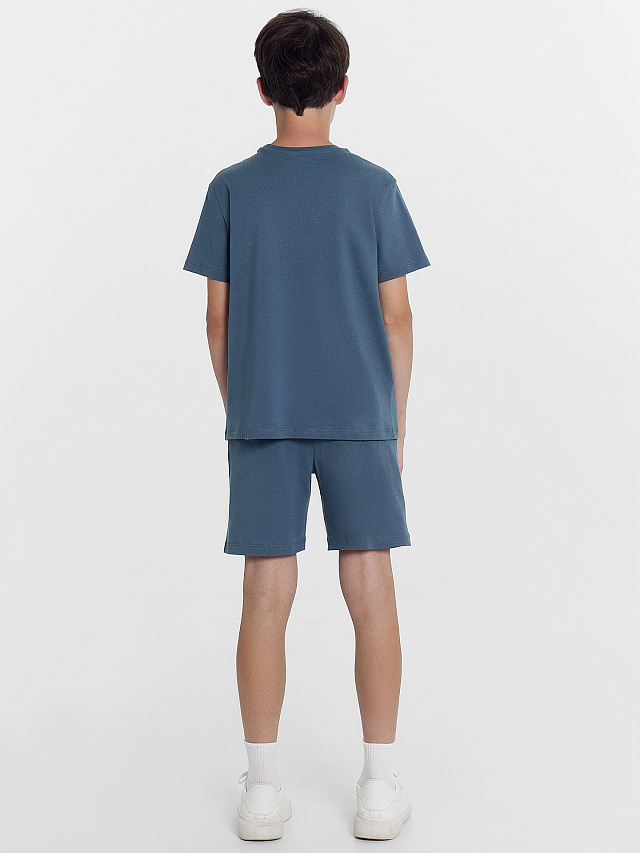 Комплект для мальчиков (футболка, шорты) в серо-синем цвете