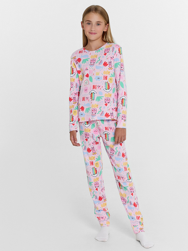 Комплект для девочек (джемпер, брюки) розовый с рисунками