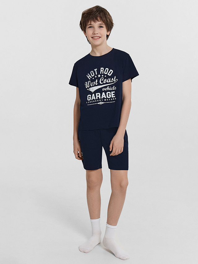 Комплект домашний для мальчиков синий с принтом