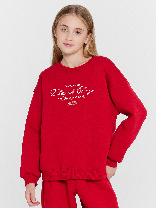 Свитшот для девочек красный из коллекции «Zakaзnik El’nya / Заказник Ельня»